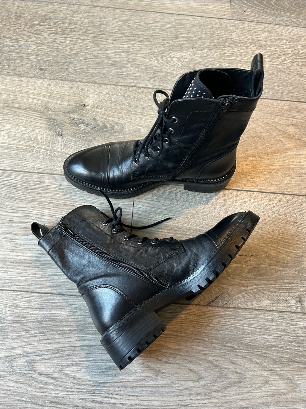 Zara Women’s Black Lace-Up Platform Combat Boots Studded details Size 37